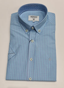 Mish Mash Deck Short Sleeve Casual Check Shirt - Sky Blue/White