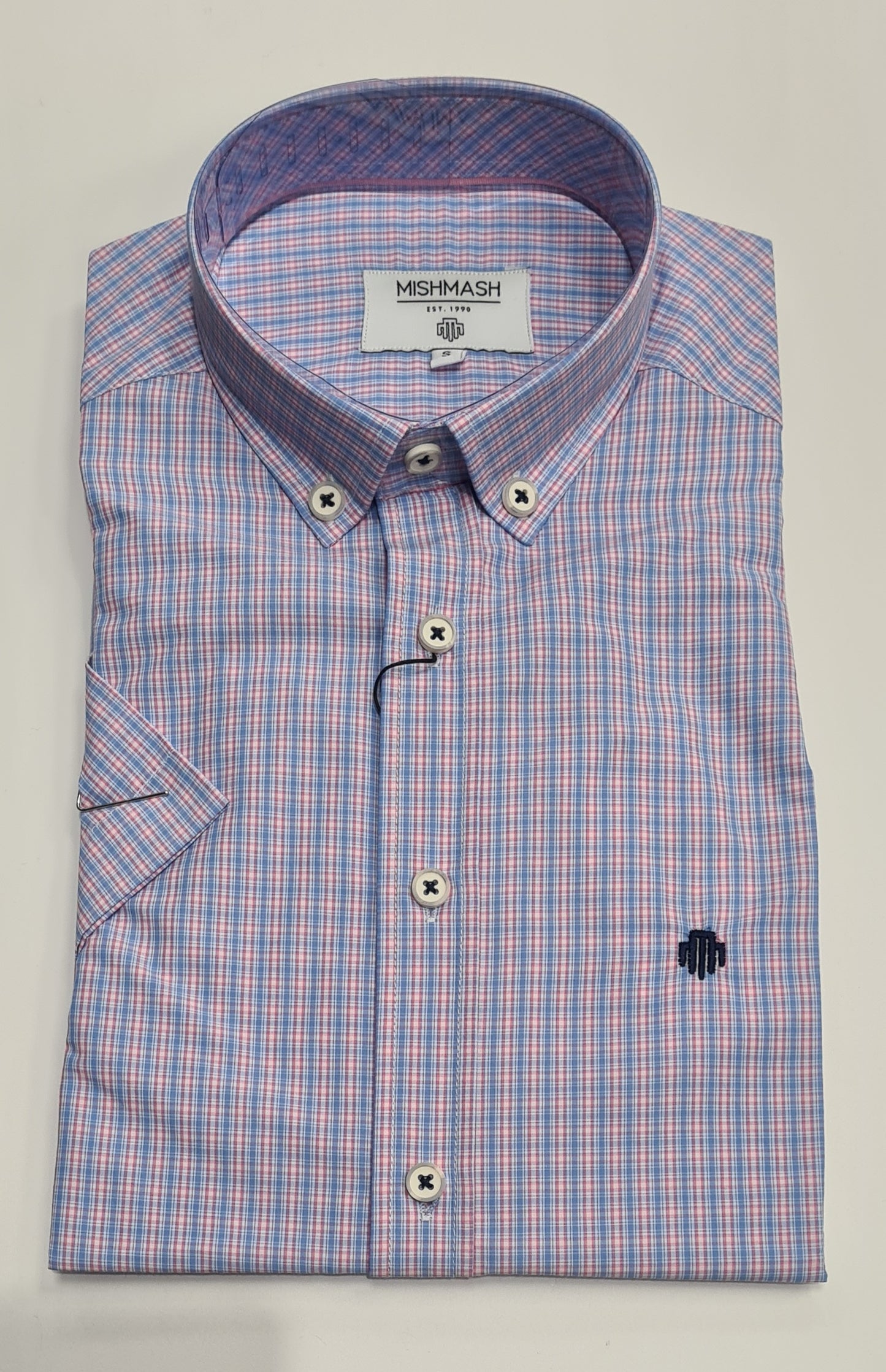 Mish Mash Deck Short Sleeve Casual Check Shirt - Pale Red/White