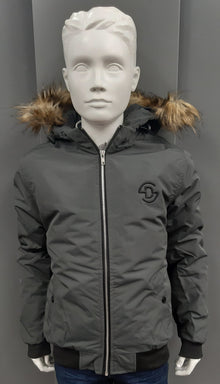 Boys Diesel Sidney Hooded Jacket With Detachable Fur Collar - Grey
