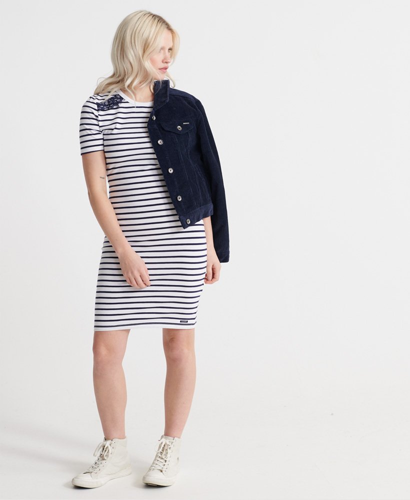 Ladies Superdry Eden Lace Mix Dress - White Stripe Watson Menswear Ladies Superdry Eden Lace Mix Dress - White Stripe Watson Menswear