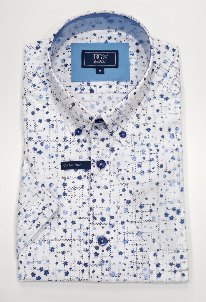 Daniel Grahame Short Sleeve Flower Print Shirt - Blue