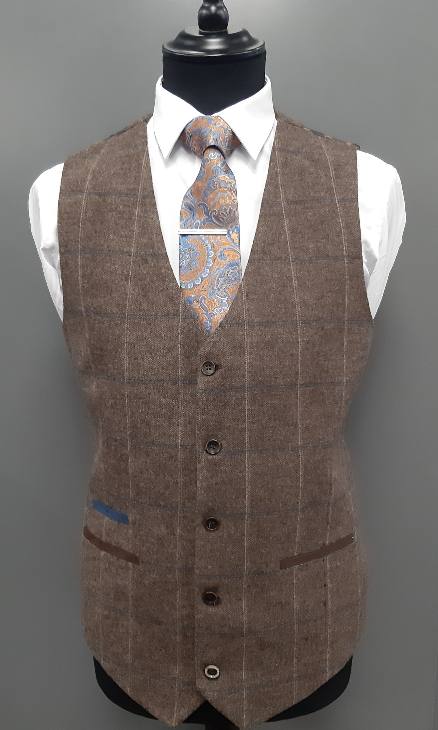 Fratelli Uniti Checkered Waistcoat - Tan