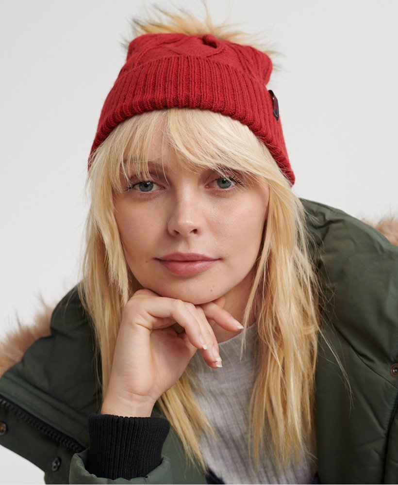 Ladies Superdry Lannah Cable Beanie - Furnace Red