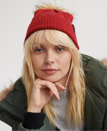 Ladies Superdry Lannah Cable Beanie - Furnace Red