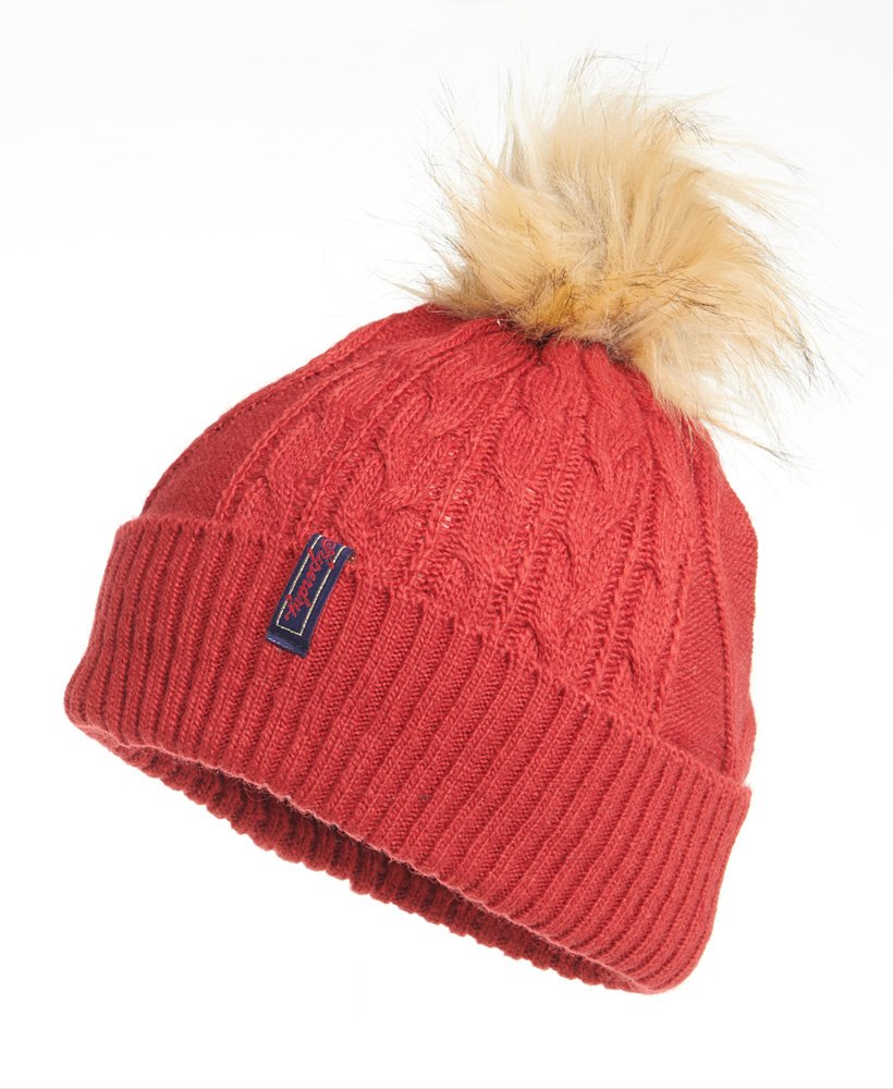 Ladies Superdry Lannah Cable Beanie - Furnace Red
