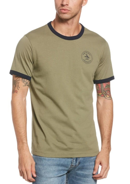 Original Penguin Stamp Ringer Logo T-Shirt - Deep Lichen Green