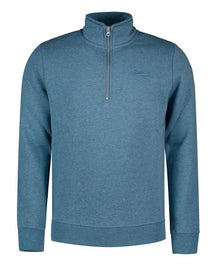 Superdry Vintage Logo Embroidered Zip Henley Top - Bluestone Marl