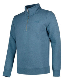 Superdry Vintage Logo Embroidered Zip Henley Top - Bluestone Marl
