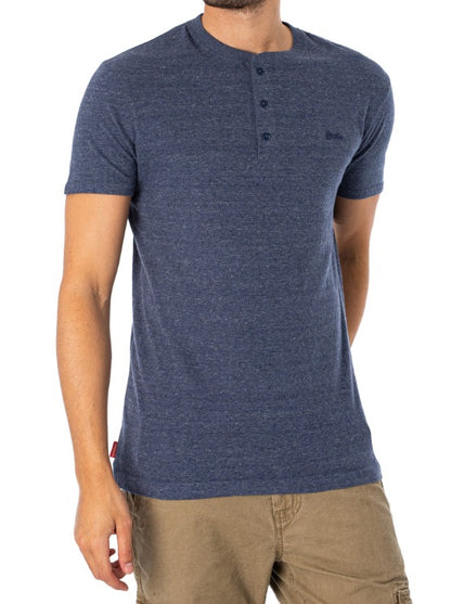 Superdry Vintage Logo Embroidered Henley T-Shirt - Navy Marl