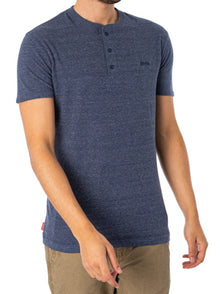 Superdry Vintage Logo Embroidered Henley T-Shirt - Navy Marl