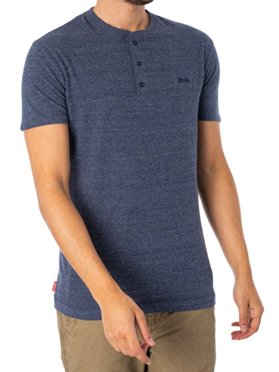 Superdry Vintage Logo Embroidered Henley T-Shirt - Navy Marl