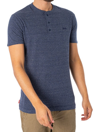 Superdry Vintage Logo Embroidered Henley T-Shirt - Navy Marl