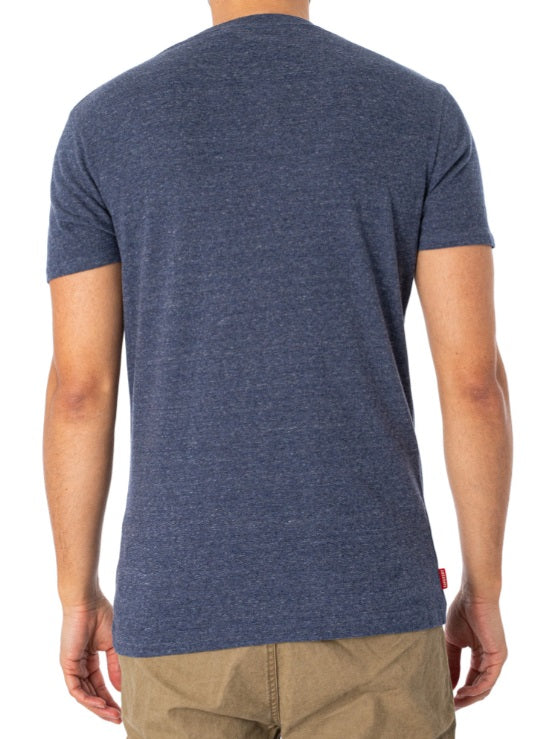 Superdry Vintage Logo Embroidered Henley T-Shirt - Navy Marl