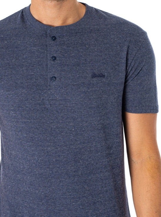 Superdry Vintage Logo Embroidered Henley T-Shirt - Navy Marl