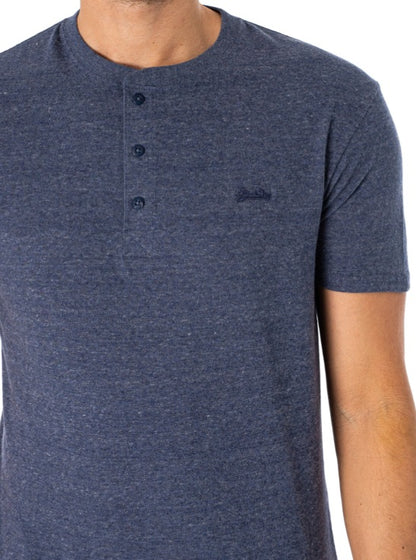 Superdry Vintage Logo Embroidered Henley T-Shirt - Navy Marl