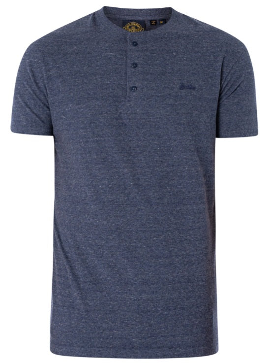 Superdry Vintage Logo Embroidered Henley T-Shirt - Navy Marl
