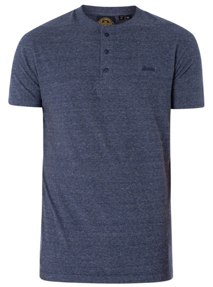Superdry Vintage Logo Embroidered Henley T-Shirt - Navy Marl