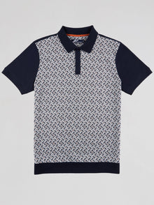 Mish Mash Heron Jacquard Jersey Polo Shirt - Navy