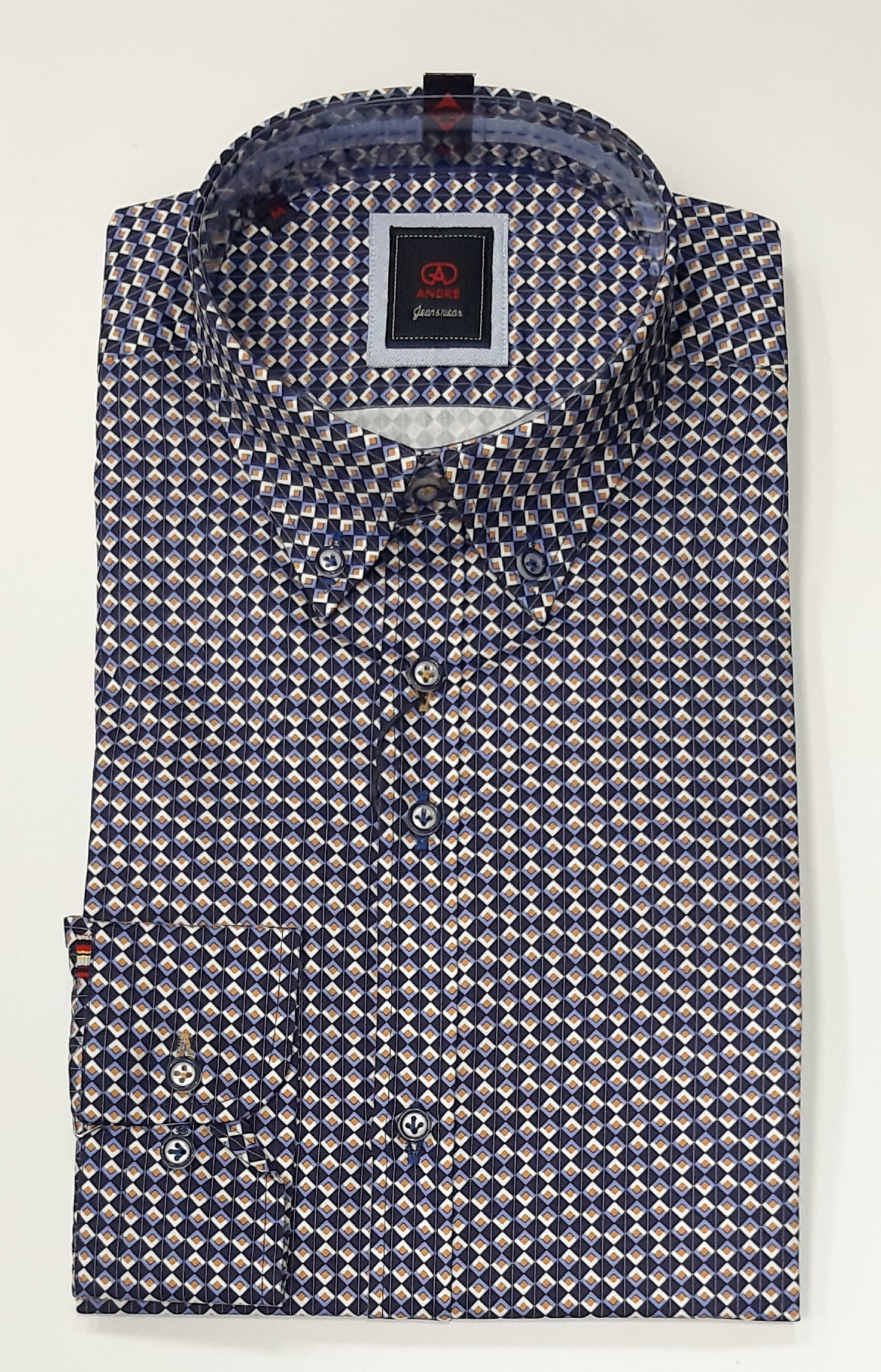 Andre Jake Diamond Print Long Sleeve Shirt - Gold