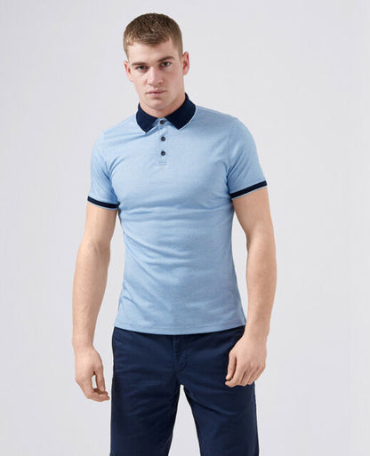 Remus Uomo Cotton Blend Jersey Tapered Fit Polo Shirt Sky Blue