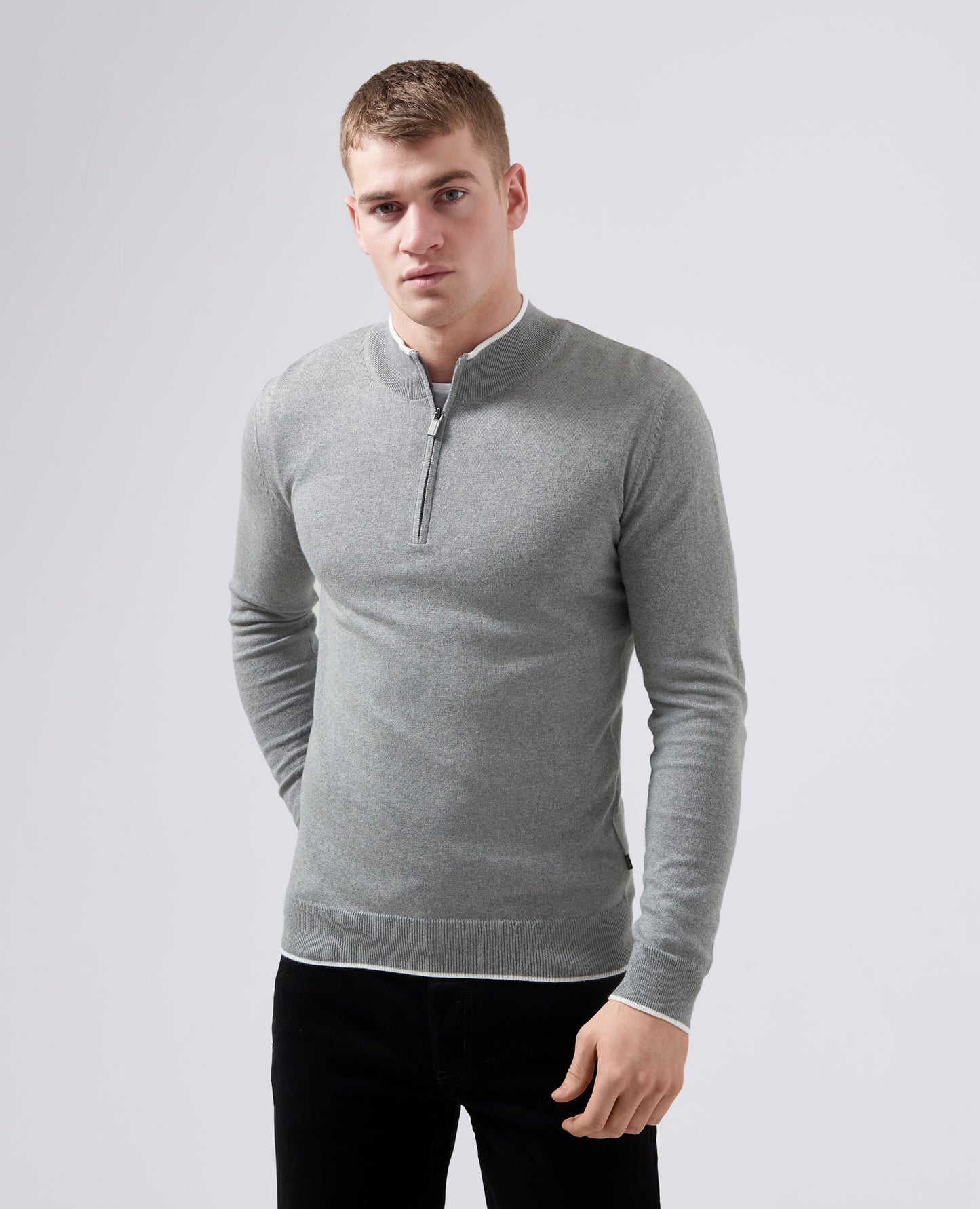 Remus Uomo Half Zip sweater - Light Grey
