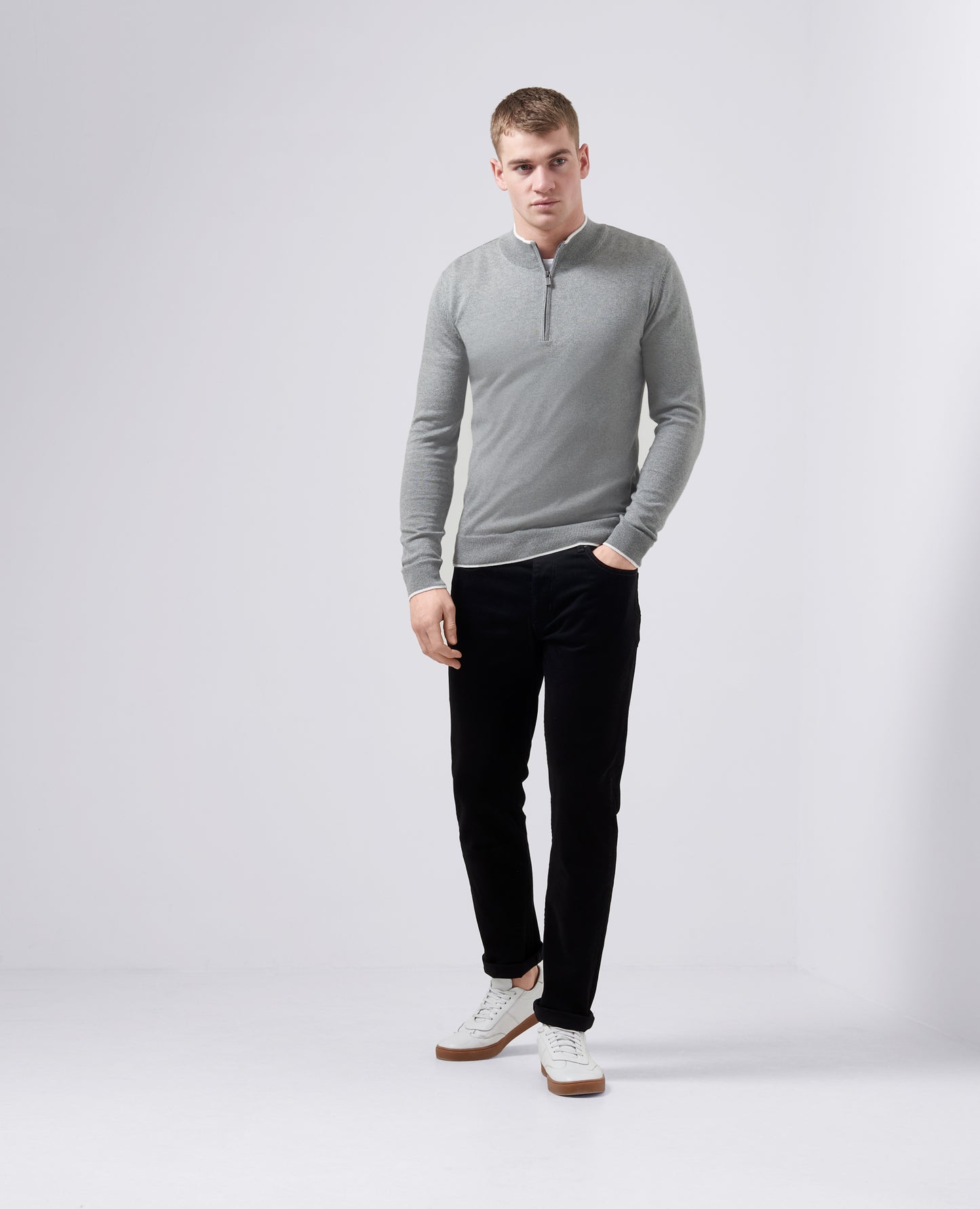 Remus Uomo Half Zip sweater - Light Grey