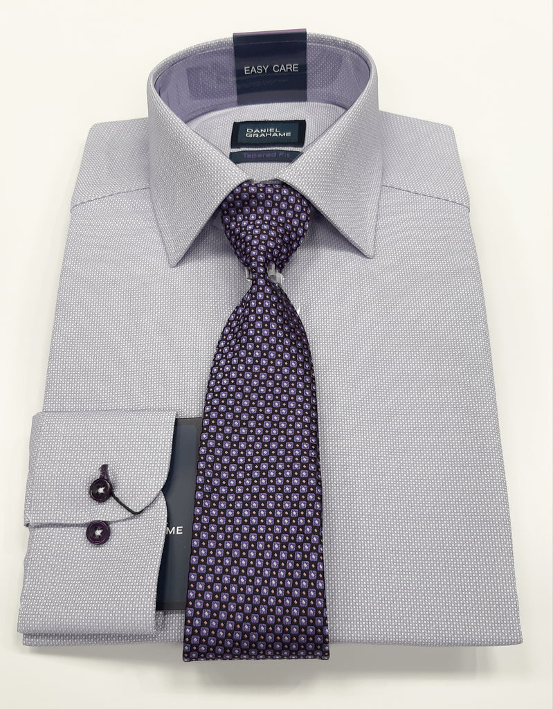 Daniel Grahame Gordon Tapered Fit Long Sleeve Formal Shirt & Tie Set - Lilac