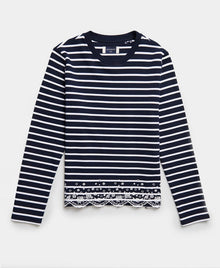 Ladies Superdry Summer Schiffli Long Sleeve Top - Navy Stripe