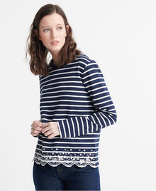 Ladies Superdry Summer Schiffli Long Sleeve Top - Navy Stripe