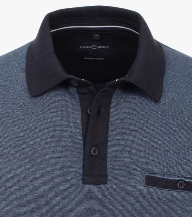 Casa Moda Long Sleeve Polo Shirt - Mid Blue