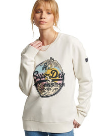 Ladies Superdry Vintage VL Narrative Sweatshirt - Ecru