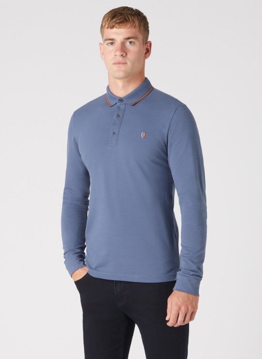 Remus Uomo Long Sleeve Polo Shirt - Blue