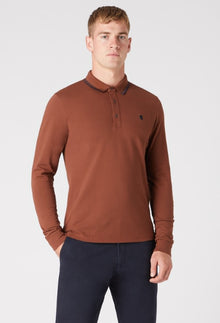 Remus Uomo Long Sleeve Polo Shirt - Brown