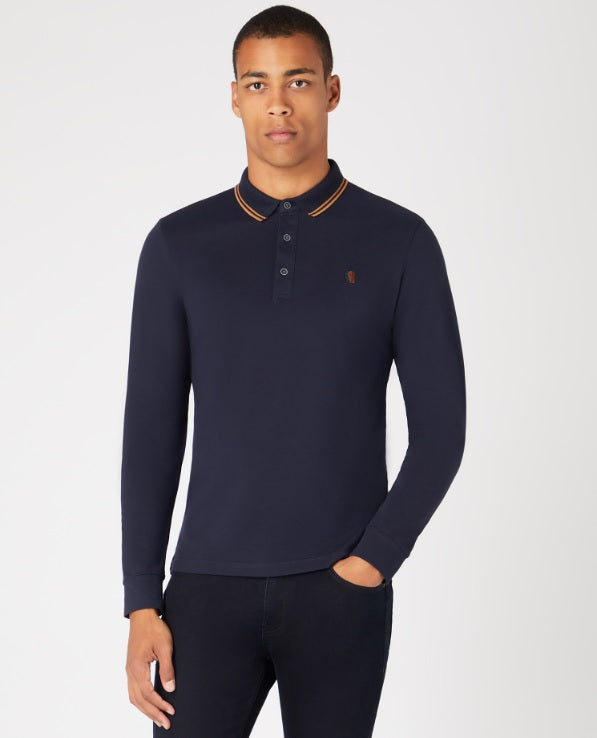 Remus Uomo Long Sleeve Polo Shirt - Navy