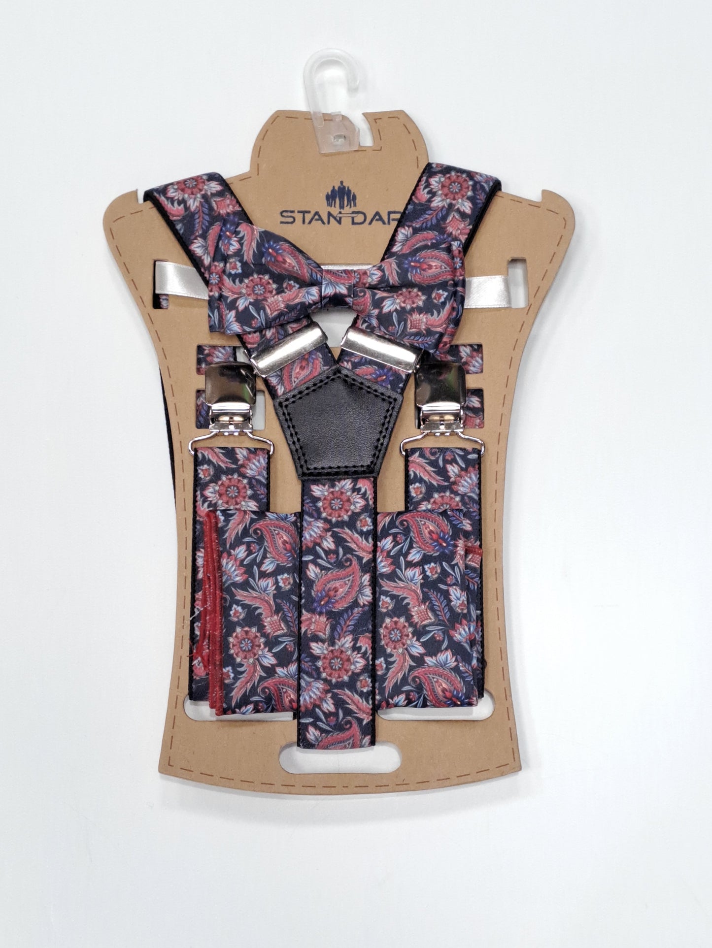 Boys Y-Back Braces With Matching Bow Tie & Pocket Square - Pink