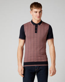 Remus Uomo Short Sleeve Knit Polo Shirt - Pink/Navy
