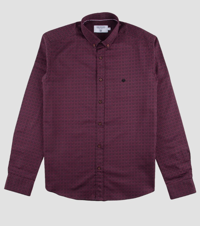 Mish Mash Rain Regular Fit Long Sleeve Casual Shirt - Wine