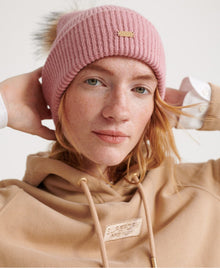 Ladies Superdry Heritage Ribbed Beanie - Rose Marl