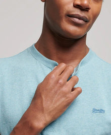 Superdry Vintage Logo Embroidered Henley T-Shirt - Seafoam Blue Marl