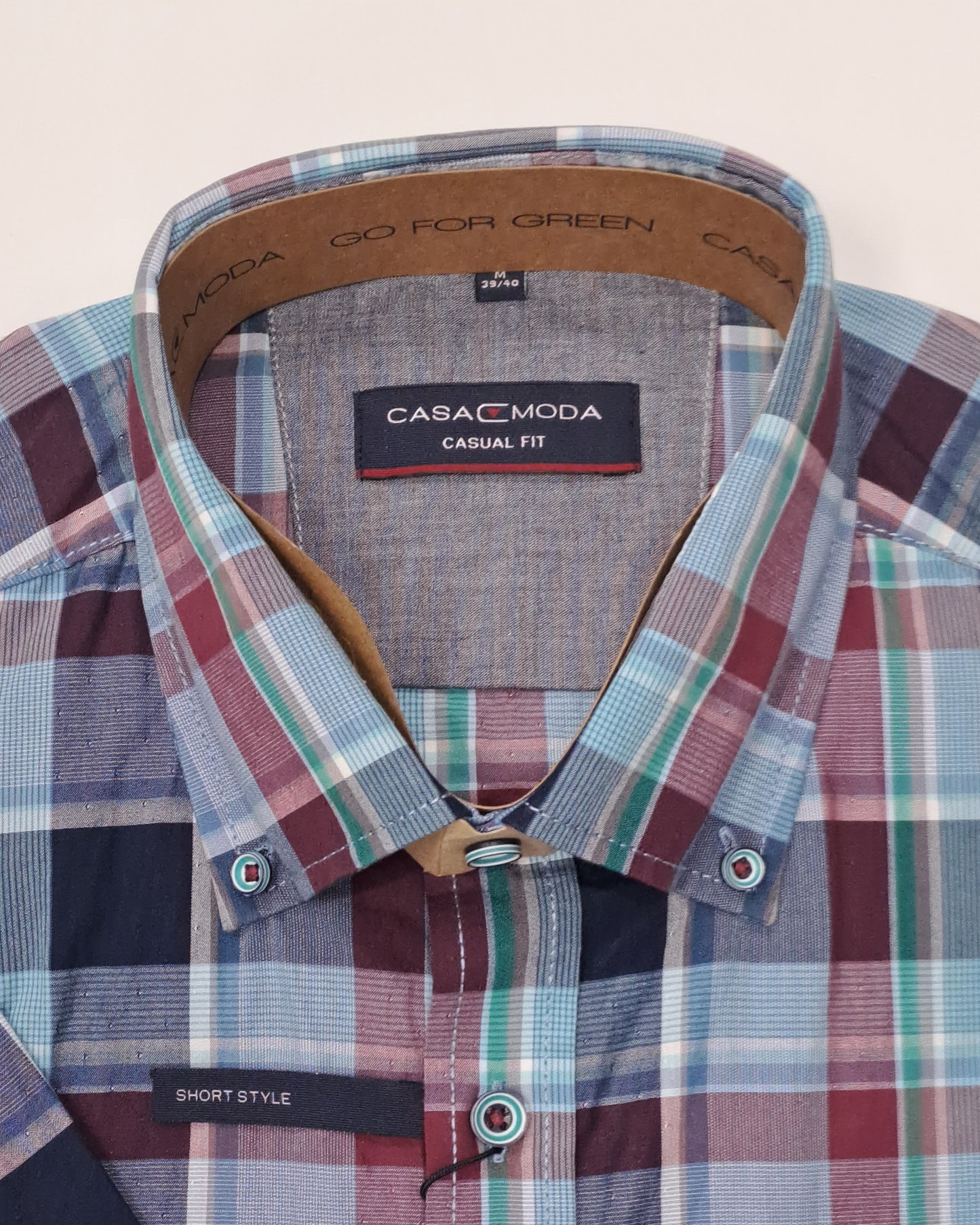 Casa Moda Checkered Short Sleeve Shirt - Teal/Red