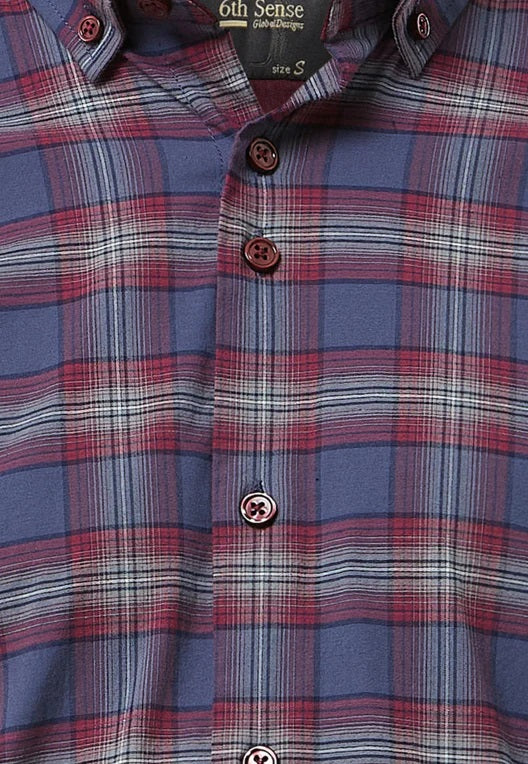 6th Sense BD Gold Long Sleeve Check Shirt O#7 - Wine/Navy