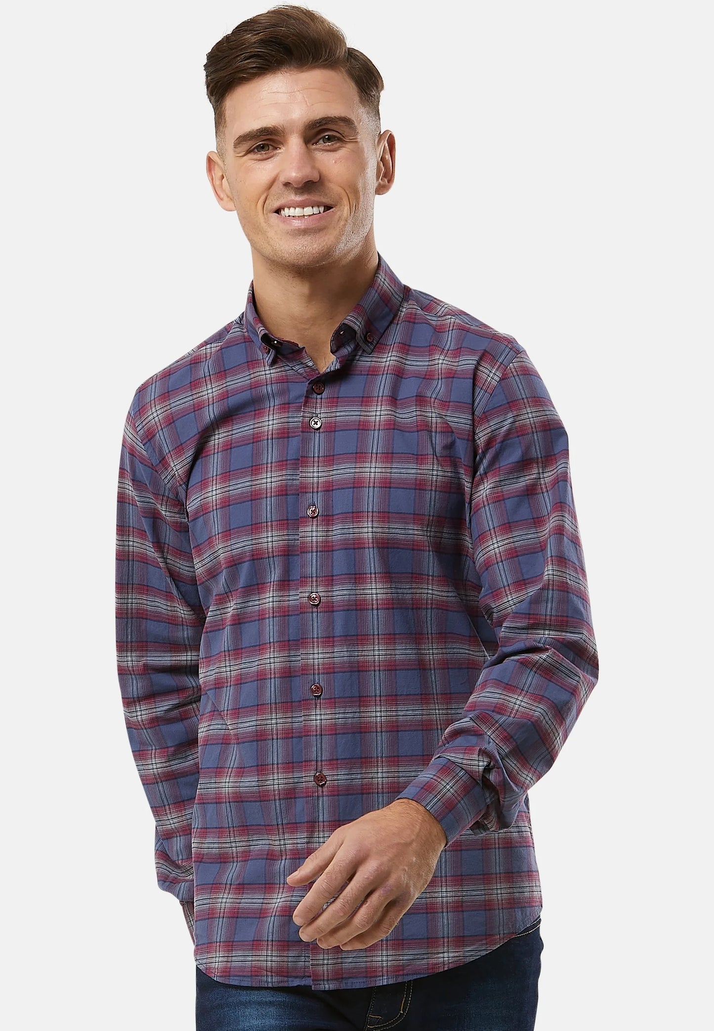6th Sense BD Gold Long Sleeve Check Shirt O#7 - Wine/Navy