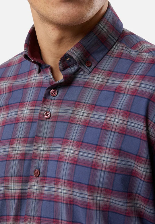 6th Sense BD Gold Long Sleeve Check Shirt O#7 - Wine/Navy