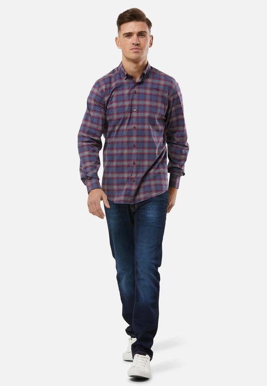 6th Sense BD Gold Long Sleeve Check Shirt O#7 - Wine/Navy