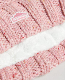 Ladies Superdry Cable Knit Bobble Beanie - Rose Tweed
