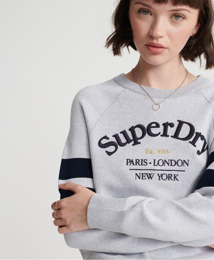 Ladies Superdry Amy Logo Knit Jumper - Ice Marl