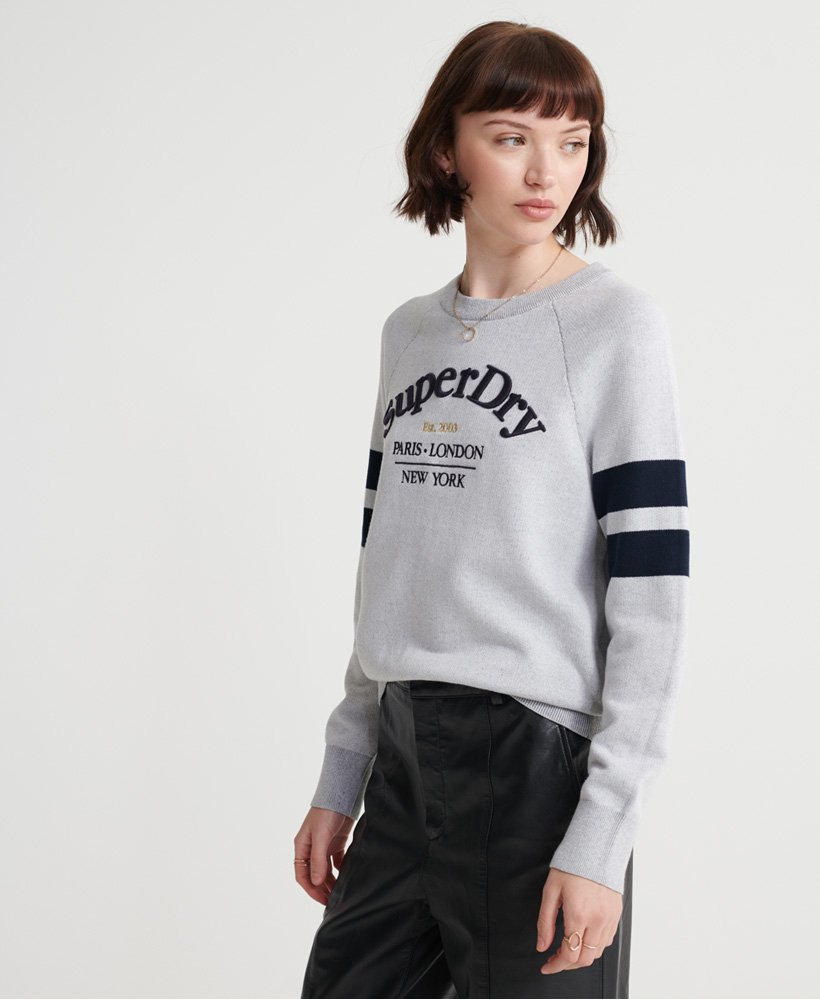 Ladies Superdry Amy Logo Knit Jumper - Ice Marl