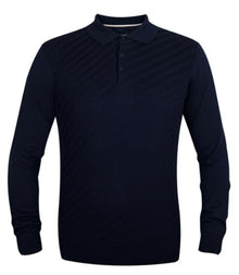 Guide London Navy Cotton Jacquard Front Polo - Navy
