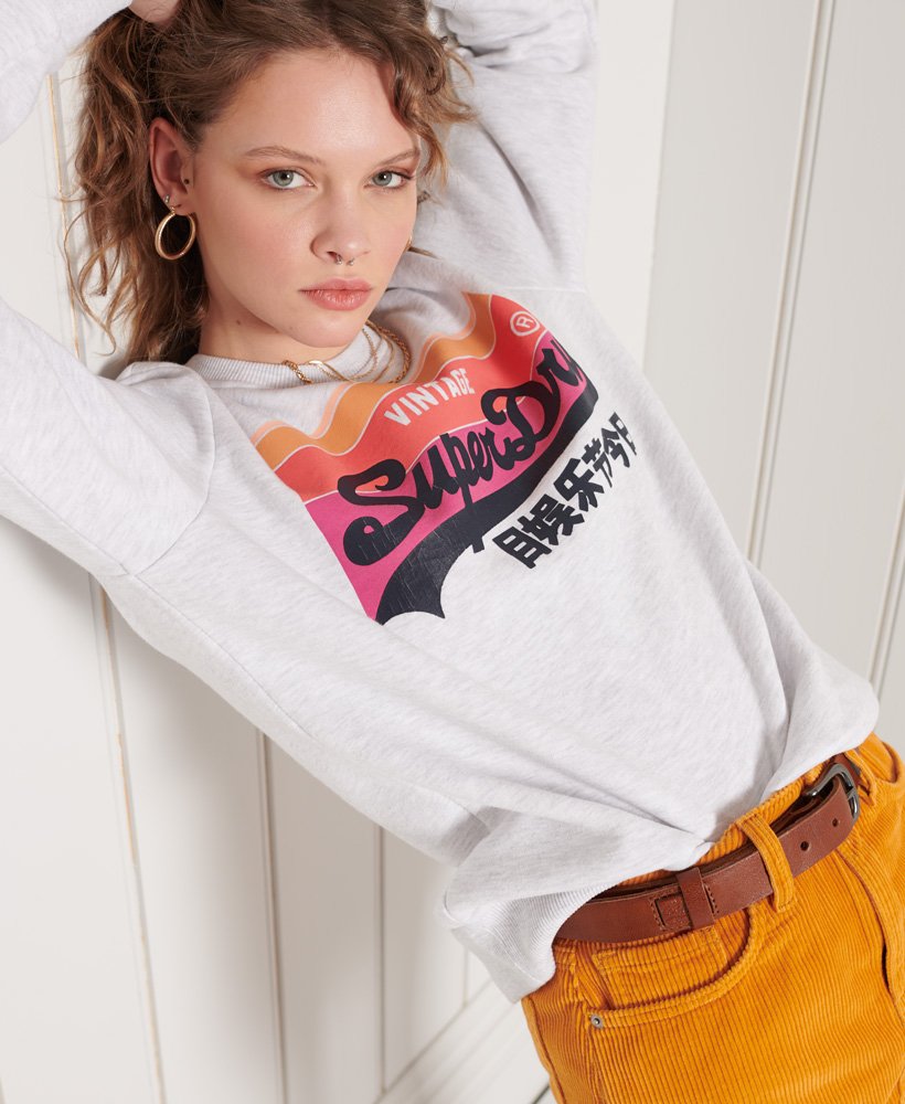 Ladies Superdry Vintage Logo Cali Crew - Ice Marl