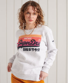Ladies Superdry Vintage Logo Cali Crew - Ice Marl